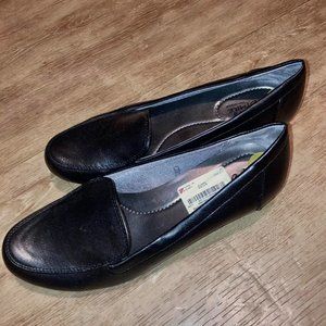 Women’s Black Faux Leather Loafers with Small Heel